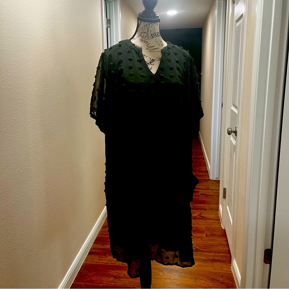 MIHOLL Women's V Neck Short Sleeve Ruffle Loose Summer Flowy Mini Dress